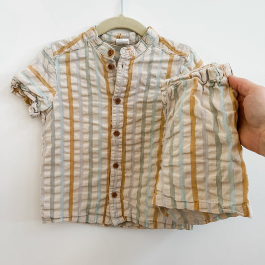 H&M 2pc Set - Cotton Buttoned Down Shirt & Matching Shorts (1.5-2yr)