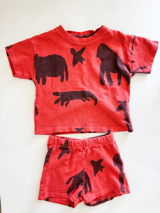 Zara 2pc Cotton Set - Animal Print Shirt & Shorts (6-9m)