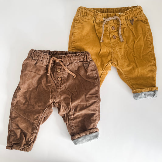 H&M 2pc Set - Fully Lined Corduroy Pants (4-6m)
